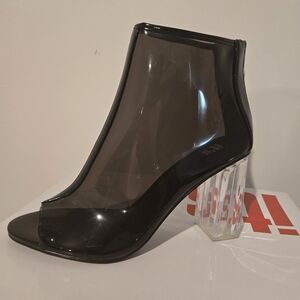 Transparent Black Ankle Boots with Clear Heel